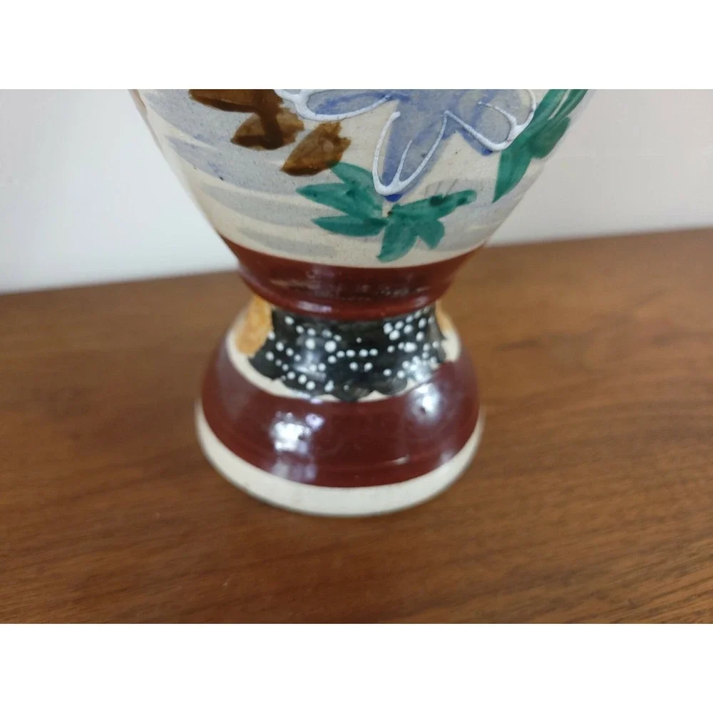 Vintage Japanese Satsuma Moriage Vase Floral Double Handle Hand Painted 12
